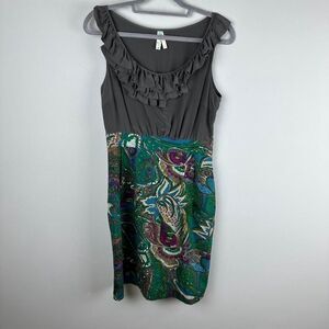 Maeve Gray and Green Paisley silk cotton pencil Dress Size 8